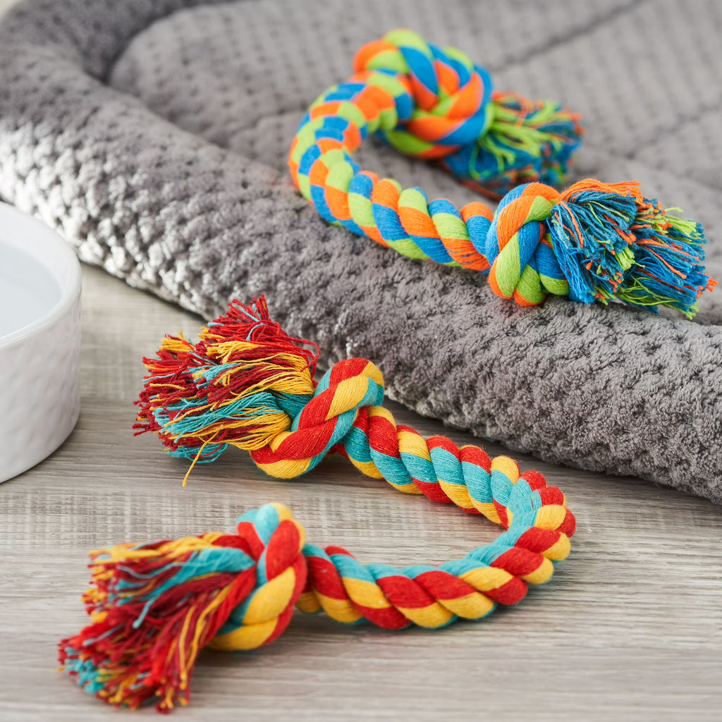 (4 pack) Vibrant Life Tug Buddy Braided Rope Chew Dog Toy, Multicolor, Level 1 for Light Chewing
