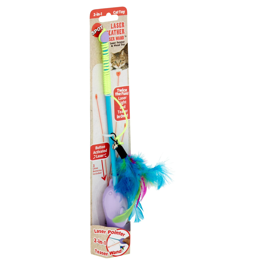Spot 2-in-1 Laser & Feather Teaser Wand Cat Toy