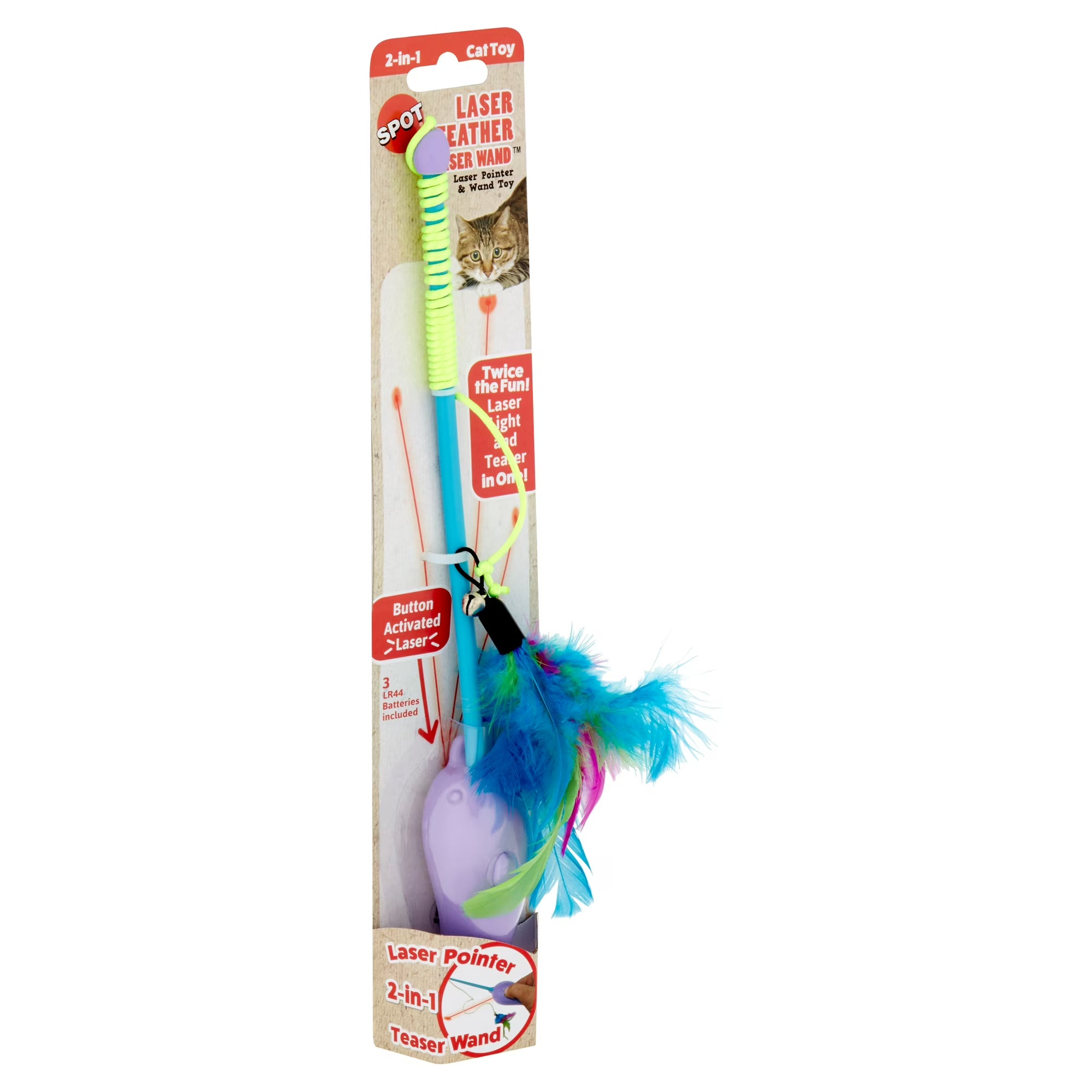 Spot 2-in-1 Laser & Feather Teaser Wand Cat Toy