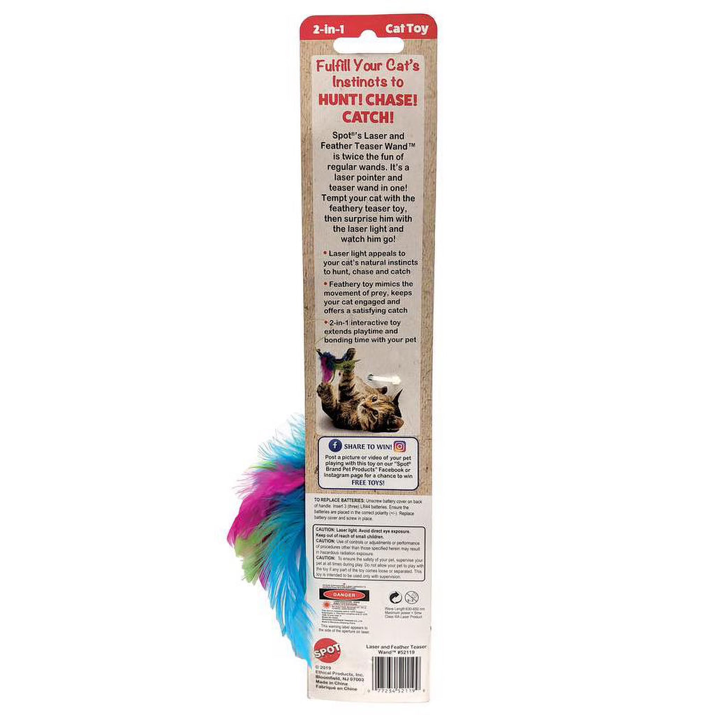 Spot 2-in-1 Laser & Feather Teaser Wand Cat Toy