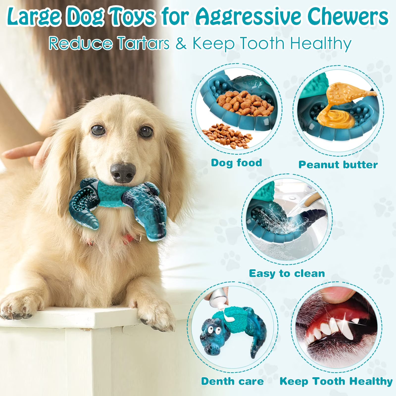Pet Deluxe Dog Toys for Super Aggressive Chewers Indestructible Interactive Tough Dog Chew Crocodile Toy Heavy Duty Durable Toys Teeth Cleaning for Large Medium Dogs
