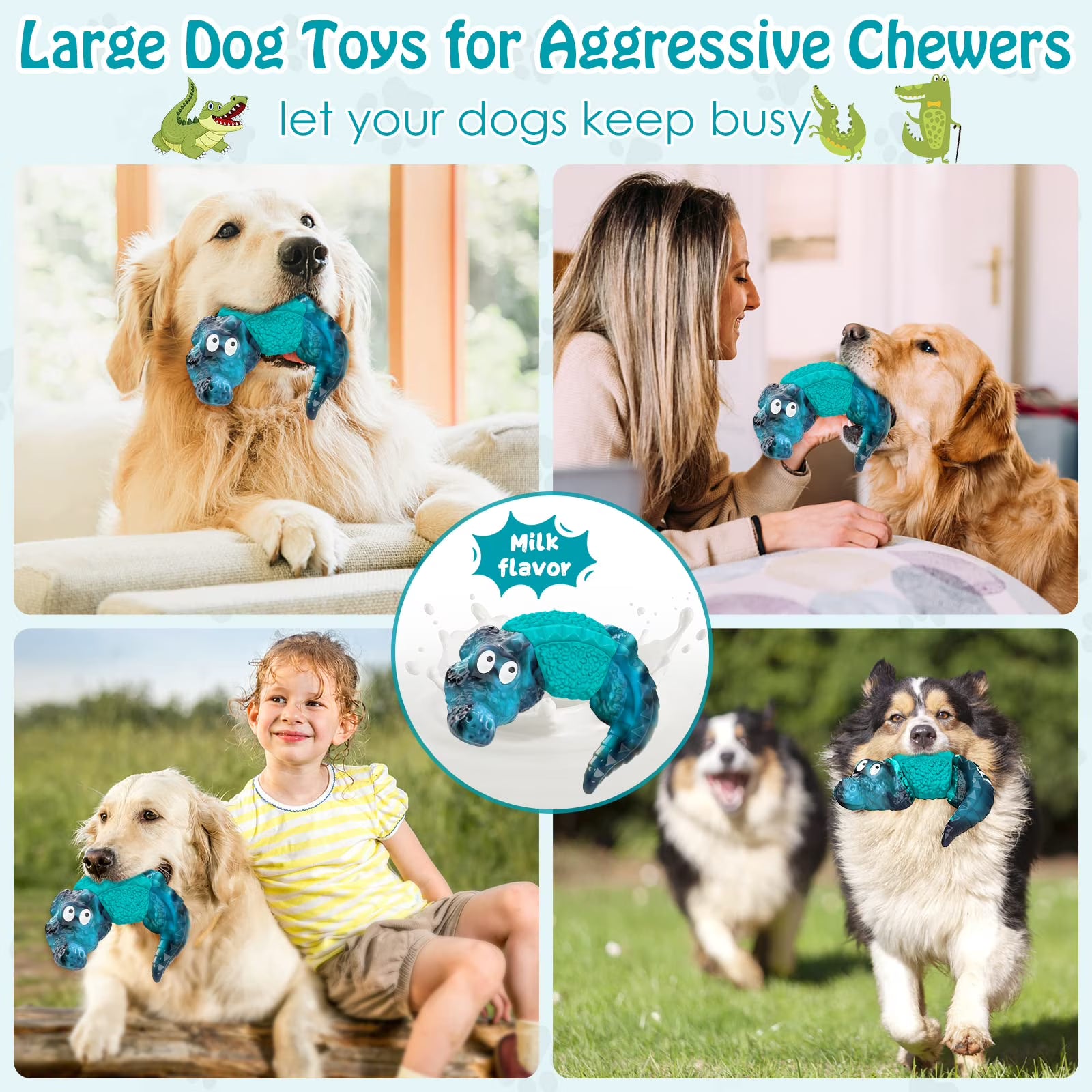 Pet Deluxe Dog Toys for Super Aggressive Chewers Indestructible Interactive Tough Dog Chew Crocodile Toy Heavy Duty Durable Toys Teeth Cleaning for Large Medium Dogs