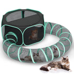 HUTACT 3-in-1 Pet Playpen with Tunnel for Cats Rabbits, 47" Portable Pet Playpen for Indoor/Outdoor Travel, Breathable Foldable Small Dog Pet Playpen with Carrying Case