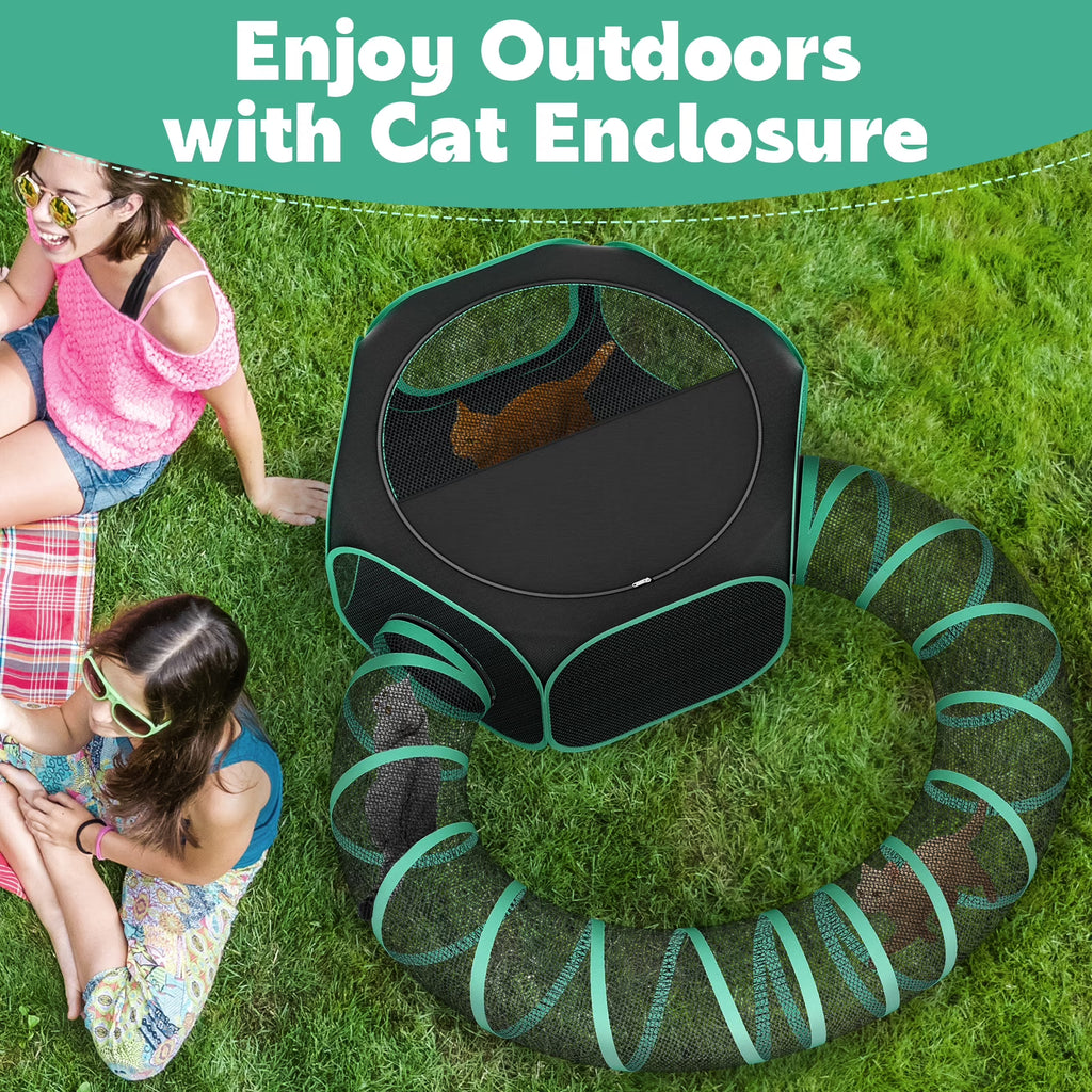 HUTACT 3-in-1 Pet Playpen with Tunnel for Cats Rabbits, 47" Portable Pet Playpen for Indoor/Outdoor Travel, Breathable Foldable Small Dog Pet Playpen with Carrying Case