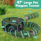 HUTACT 3-in-1 Pet Playpen with Tunnel for Cats Rabbits, 47" Portable Pet Playpen for Indoor/Outdoor Travel, Breathable Foldable Small Dog Pet Playpen with Carrying Case