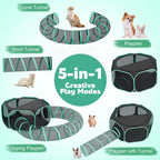 HUTACT 3-in-1 Pet Playpen with Tunnel for Cats Rabbits, 47" Portable Pet Playpen for Indoor/Outdoor Travel, Breathable Foldable Small Dog Pet Playpen with Carrying Case