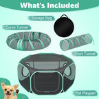 HUTACT 3-in-1 Pet Playpen with Tunnel for Cats Rabbits, 47" Portable Pet Playpen for Indoor/Outdoor Travel, Breathable Foldable Small Dog Pet Playpen with Carrying Case