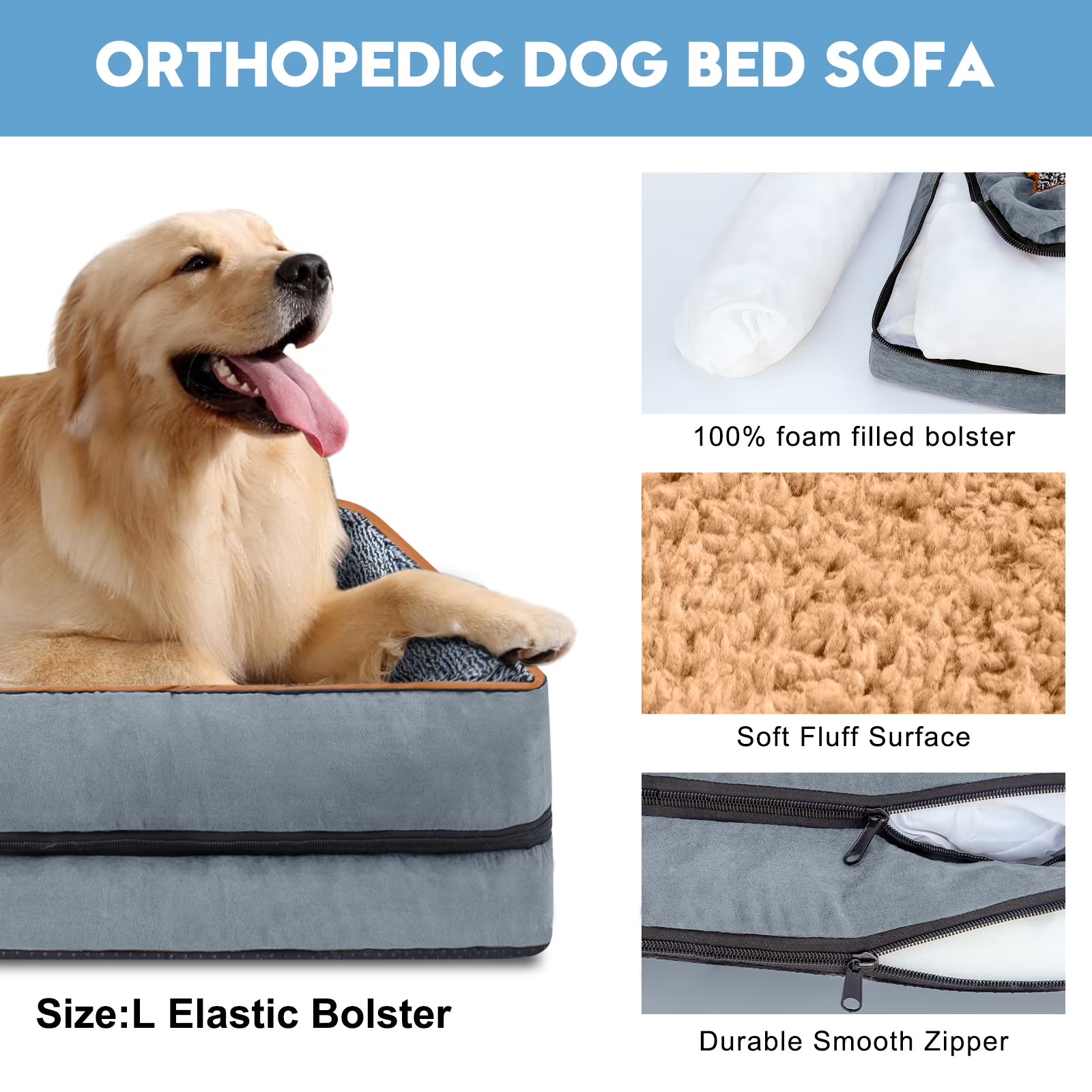 PayUSD Dog Beds for Large Medium Small Dogs Orthopedic Pet Bed Sofa Supportive Egg Crate Foam Animal Couch with Removable Washable Cover Non Skid Bottom S to XL