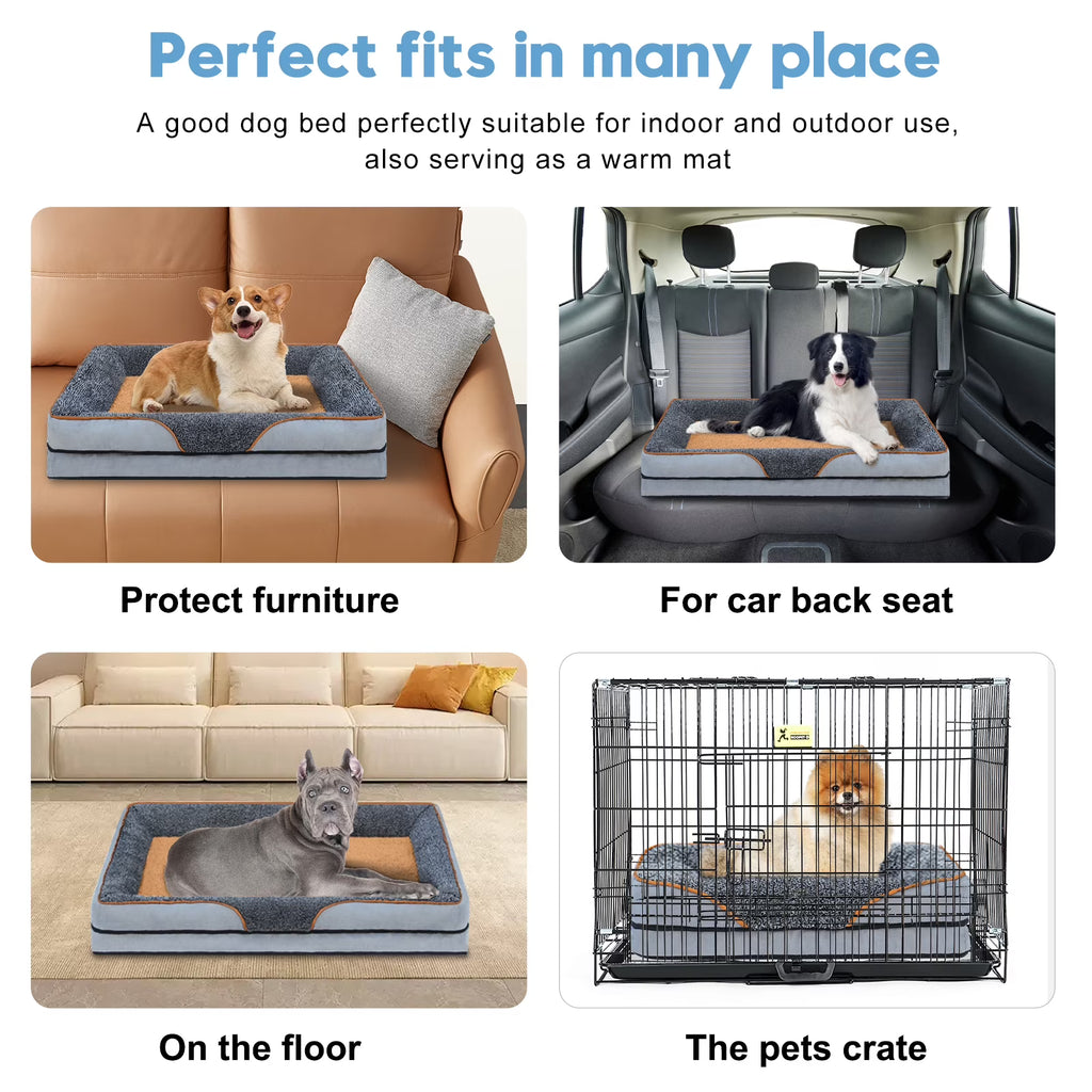 PayUSD Dog Beds for Large Medium Small Dogs Orthopedic Pet Bed Sofa Supportive Egg Crate Foam Animal Couch with Removable Washable Cover Non Skid Bottom S to XL