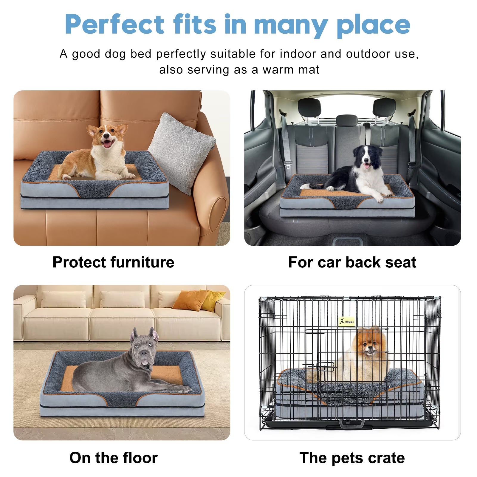 PayUSD Dog Beds for Large Medium Small Dogs Orthopedic Pet Bed Sofa Supportive Egg Crate Foam Animal Couch with Removable Washable Cover Non Skid Bottom S to XL