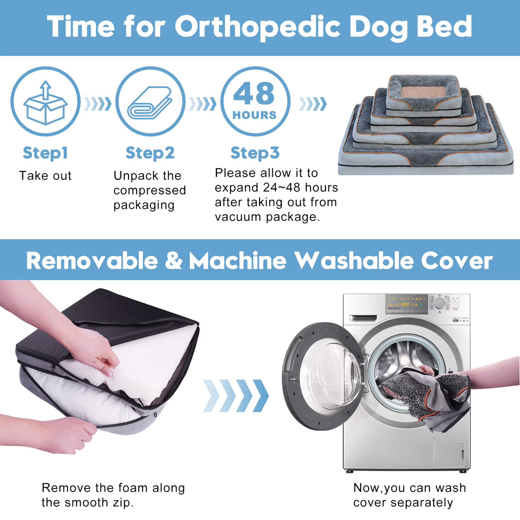 PayUSD Dog Beds for Large Medium Small Dogs Orthopedic Pet Bed Sofa Supportive Egg Crate Foam Animal Couch with Removable Washable Cover Non Skid Bottom S to XL