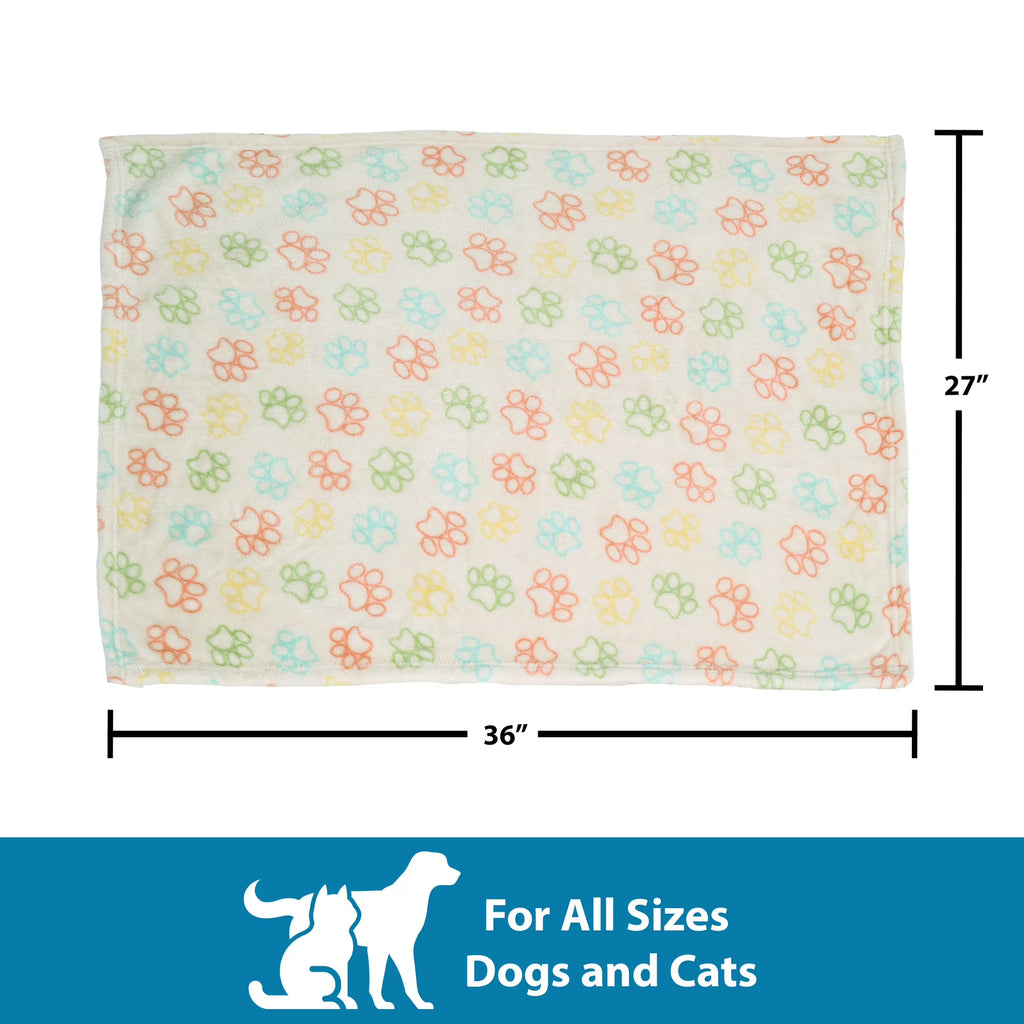 Vibrant Life Medium Cozy Plush Throw Blanket for Cats & Dogs, Multi-Color Paw Print