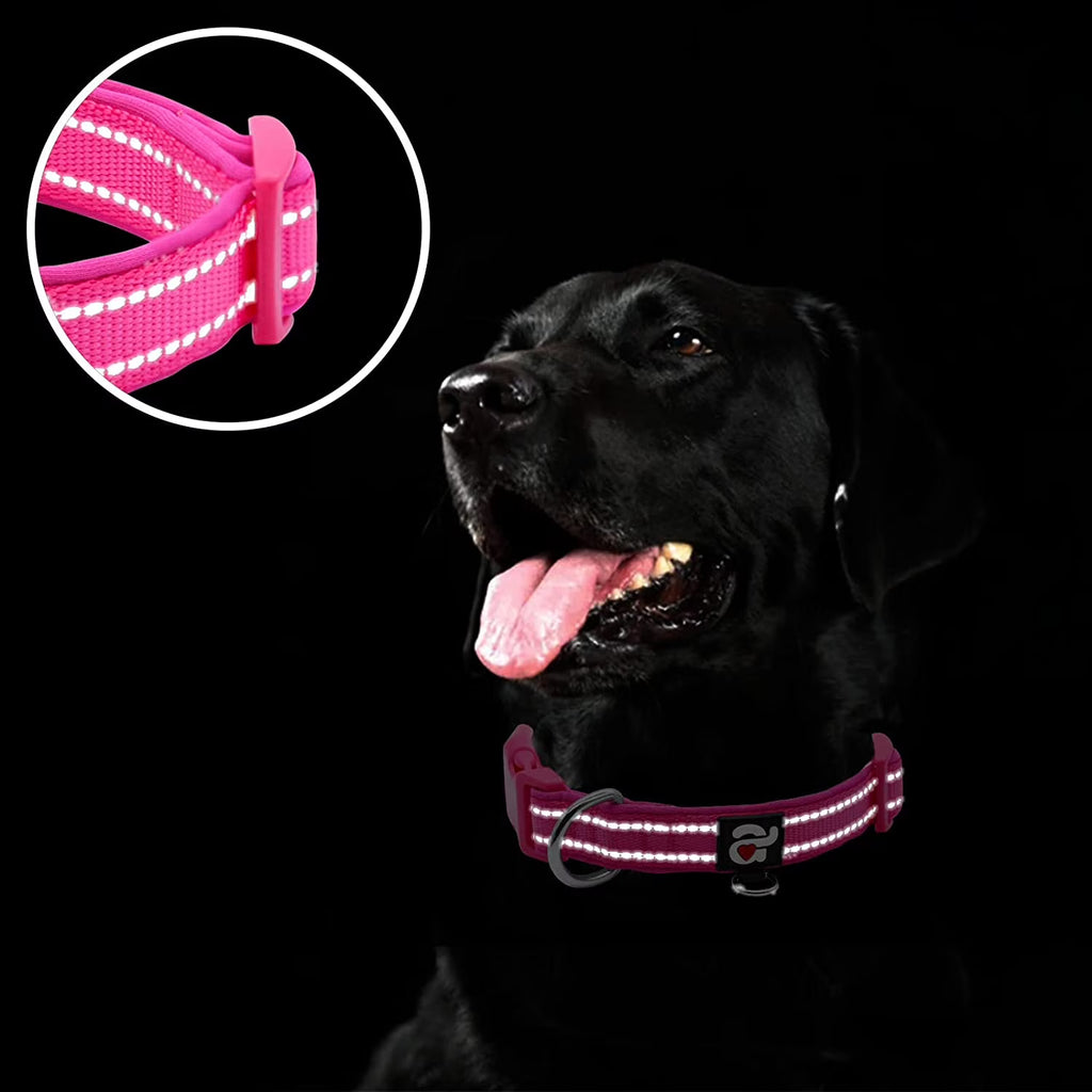azuza Reflective Dog Collar Super Soft Neoprene Padded Dog Collars with ID Tag Ring for Small Medium Large Dogs