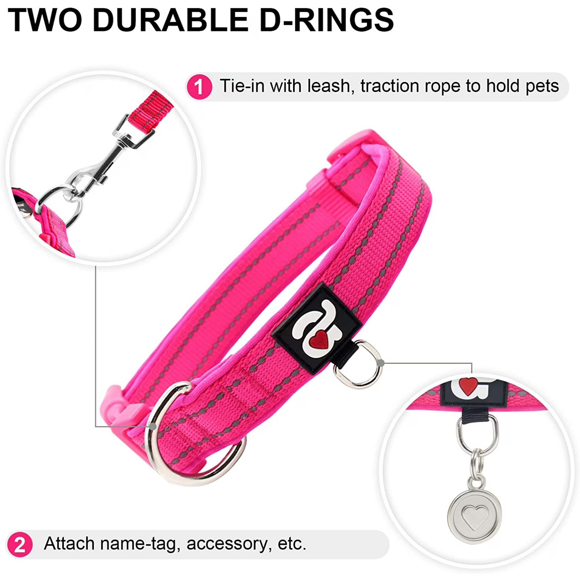 azuza Reflective Dog Collar Super Soft Neoprene Padded Dog Collars with ID Tag Ring for Small Medium Large Dogs