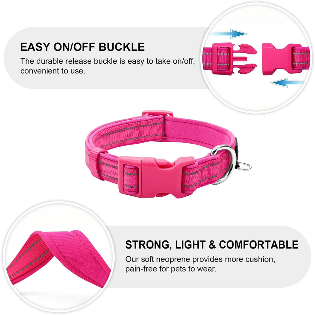 azuza Reflective Dog Collar Super Soft Neoprene Padded Dog Collars with ID Tag Ring for Small Medium Large Dogs