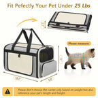 CshidWorld TSA Airline Approved Collapsible Cat Carrier for Large Cats and Small Dogs up to 25lbs, Soft-Sided Travel Dog Carrier (Beige-gary)