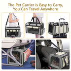 CshidWorld TSA Airline Approved Collapsible Cat Carrier for Large Cats and Small Dogs up to 25lbs, Soft-Sided Travel Dog Carrier (Beige-gary)