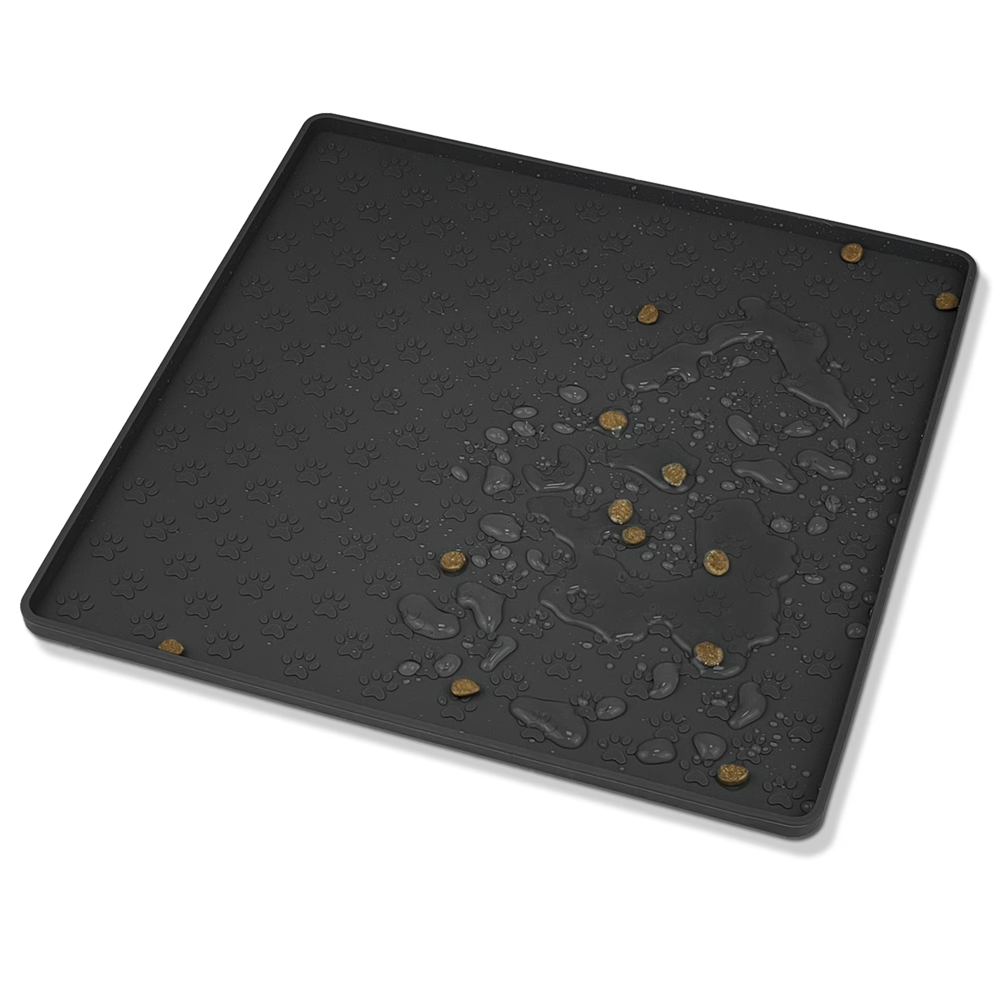 Silicone Pet Feeding Mat for Dogs and Cats, High-Lips Pet Placemat Non-Slip Waterproof Bowl Mats, Puppy Dish Tray Mat Suitable for Small Medium Large Pets, Black