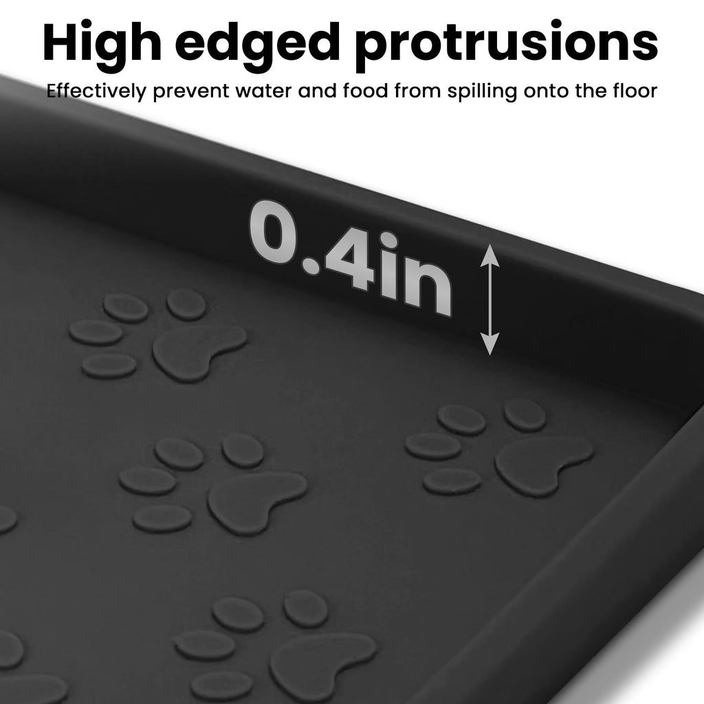 Silicone Pet Feeding Mat for Dogs and Cats, High-Lips Pet Placemat Non-Slip Waterproof Bowl Mats, Puppy Dish Tray Mat Suitable for Small Medium Large Pets, Black