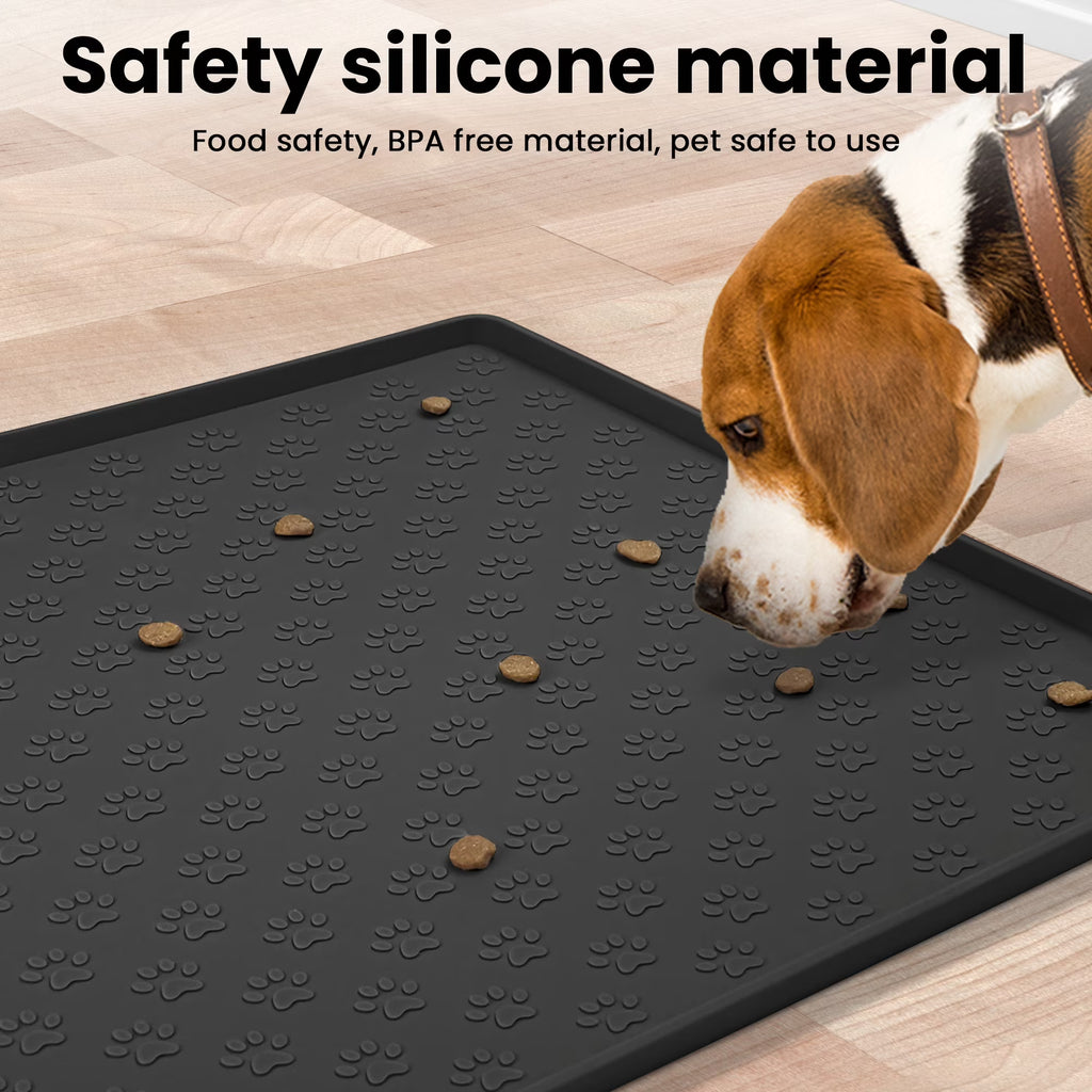 Silicone Pet Feeding Mat for Dogs and Cats, High-Lips Pet Placemat Non-Slip Waterproof Bowl Mats, Puppy Dish Tray Mat Suitable for Small Medium Large Pets, Black