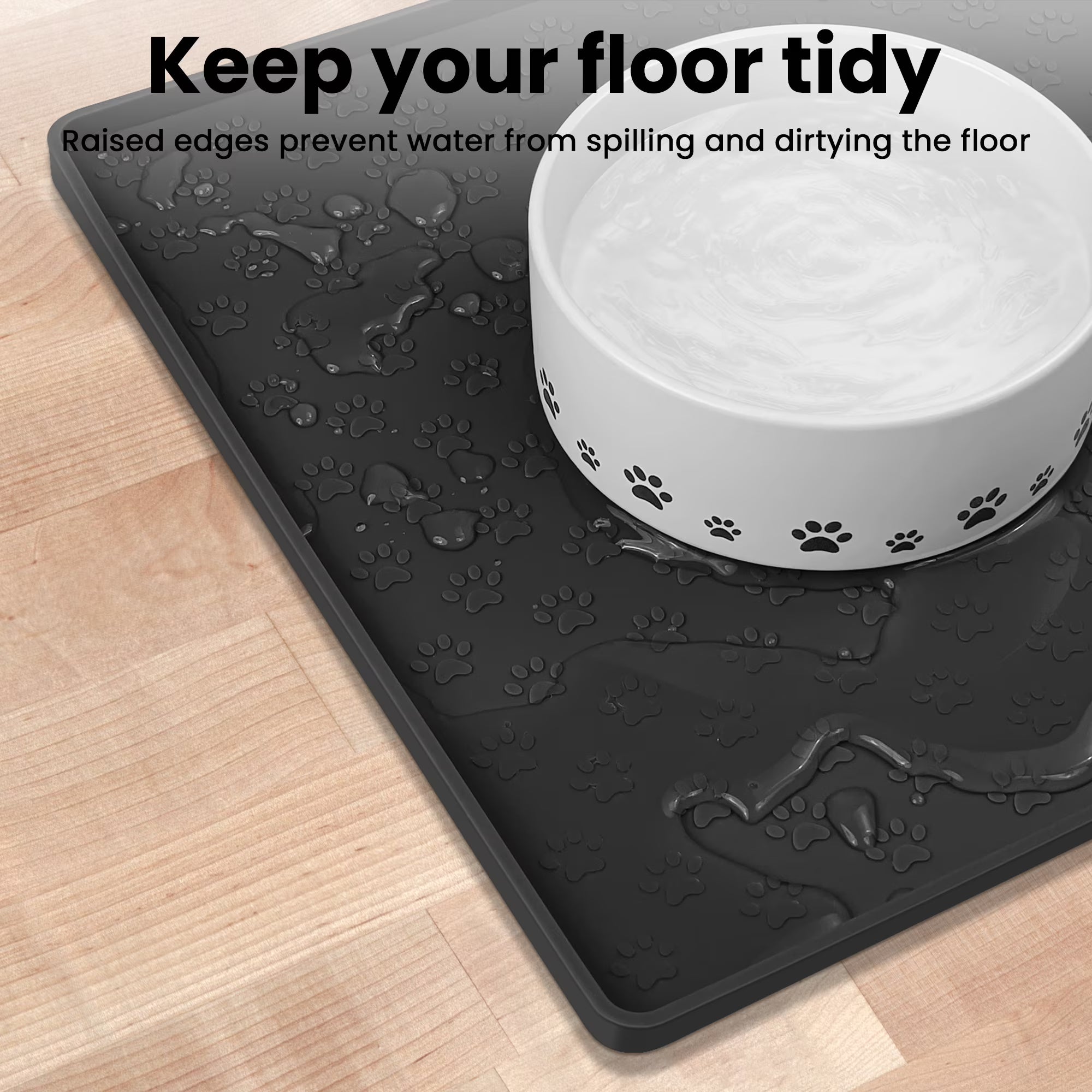 Silicone Pet Feeding Mat for Dogs and Cats, High-Lips Pet Placemat Non-Slip Waterproof Bowl Mats, Puppy Dish Tray Mat Suitable for Small Medium Large Pets, Black