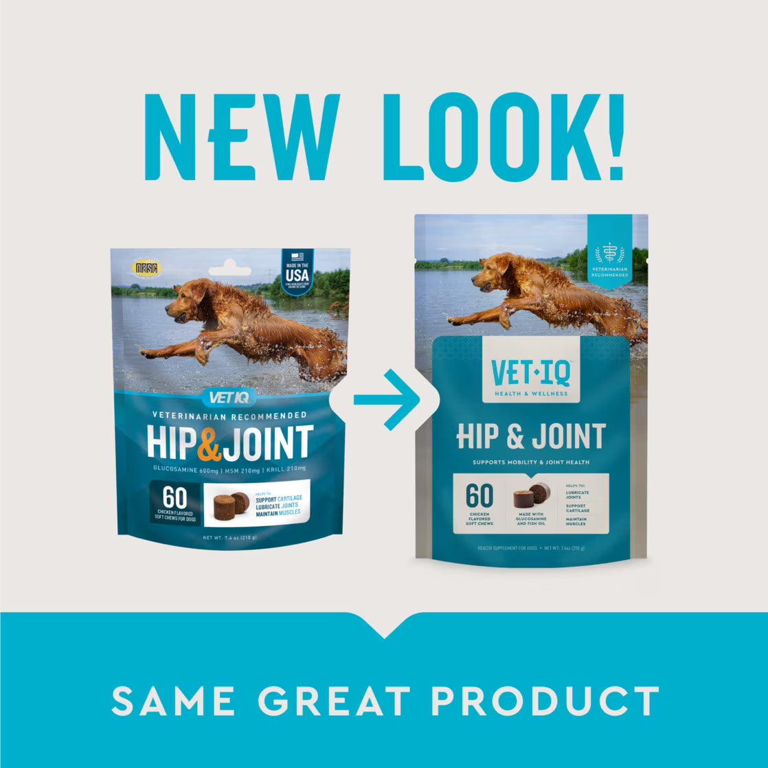 VetIQ Hip & Joint Supplement for Dogs, Chicken Flavored Soft Chews, 7.4 oz, 60 Count