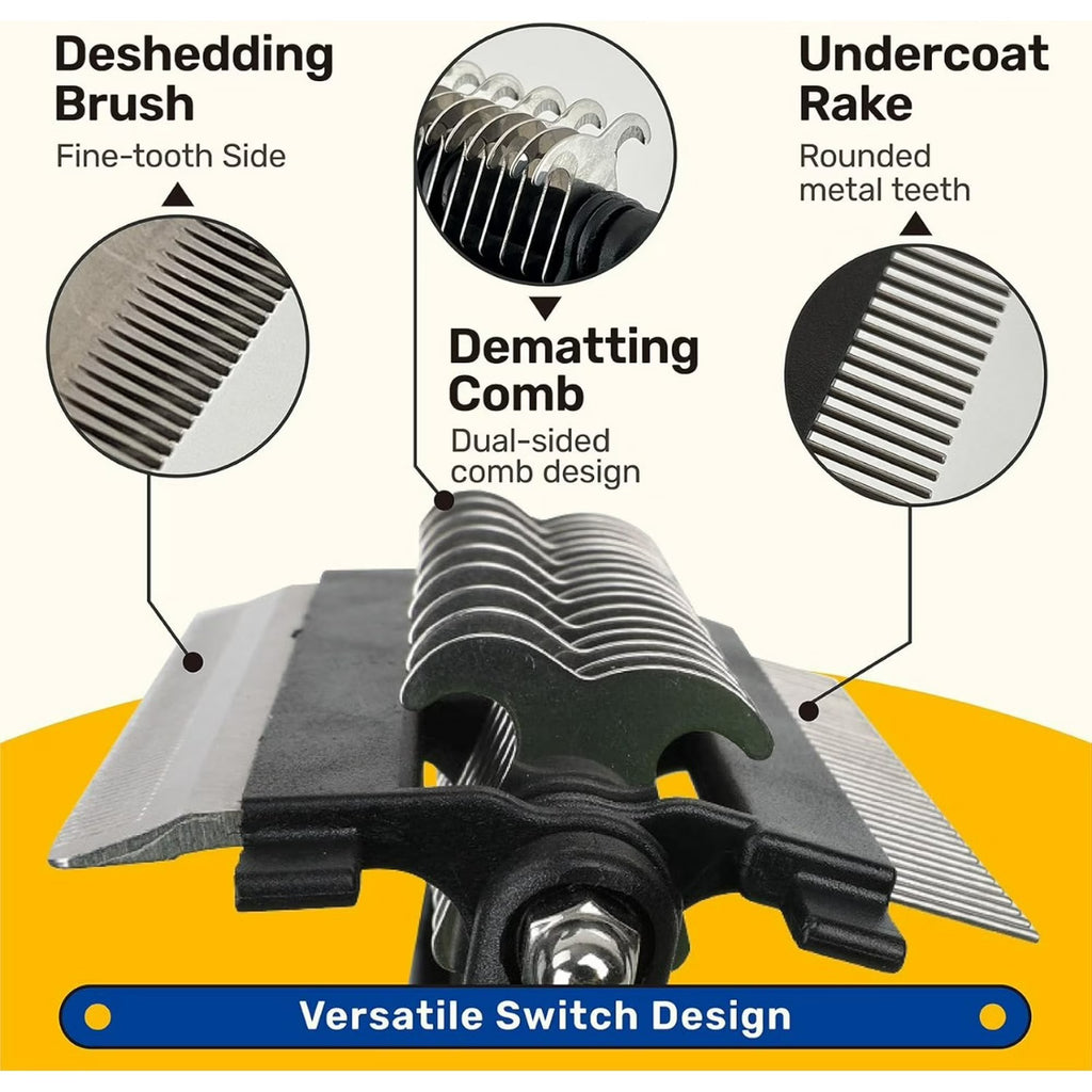 3-in-1 Pet Deshedding Tool - Undercoat Rake, Deshedding Brush, Dematting Comb for Dogs & Cats, Dog Brush for Shedding, Professional Grooming Brush for Double Coat, Long & Short Hair