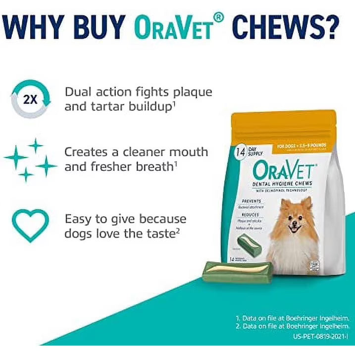 ORAVET Dental Chews for Dogs, Oral Care and Hygiene Chews (Small Dogs, 10-24 lbs.) Blue Pouch