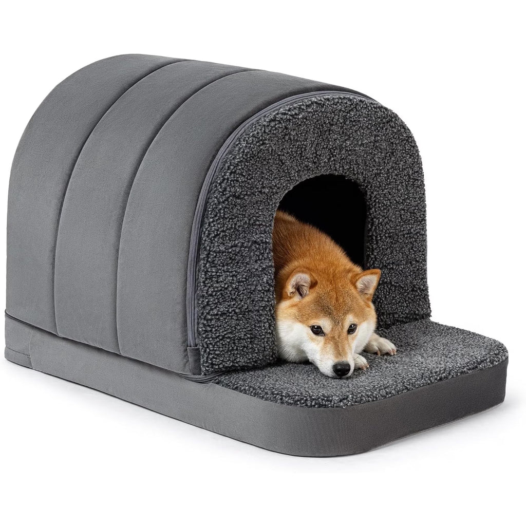 PELZIN Indoor Dog House - Orthopedic Dog Tent Bed w/Egg-Crate Foam - Pet Bed with Cover Cave - Waterproof Lining - Nonskid Bottom, Ideal for Medium Breeds & Fits 30-Inch Crate - 29"x18"