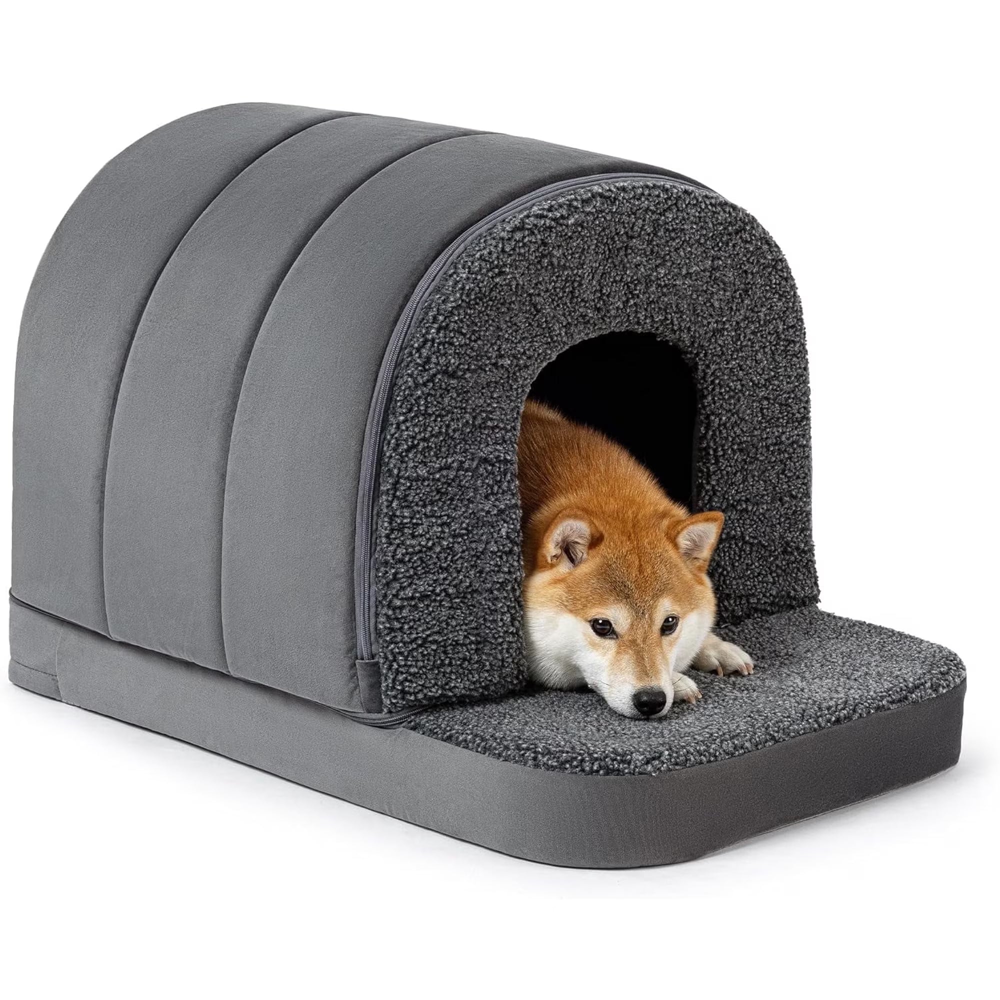 PELZIN Indoor Dog House - Orthopedic Dog Tent Bed w/Egg-Crate Foam - Pet Bed with Cover Cave - Waterproof Lining - Nonskid Bottom, Ideal for Medium Breeds & Fits 30-Inch Crate - 29"x18"