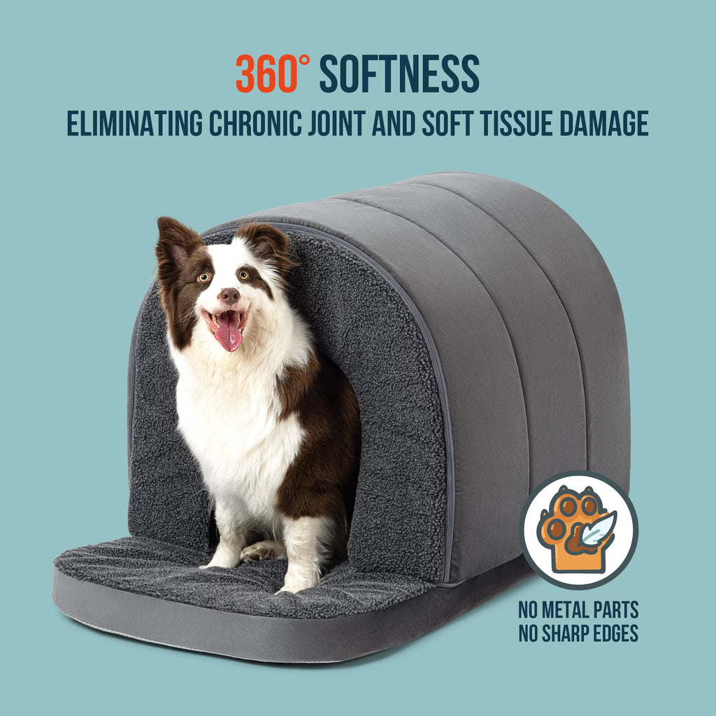 PELZIN Indoor Dog House - Orthopedic Dog Tent Bed w/Egg-Crate Foam - Pet Bed with Cover Cave - Waterproof Lining - Nonskid Bottom, Ideal for Medium Breeds & Fits 30-Inch Crate - 29"x18"