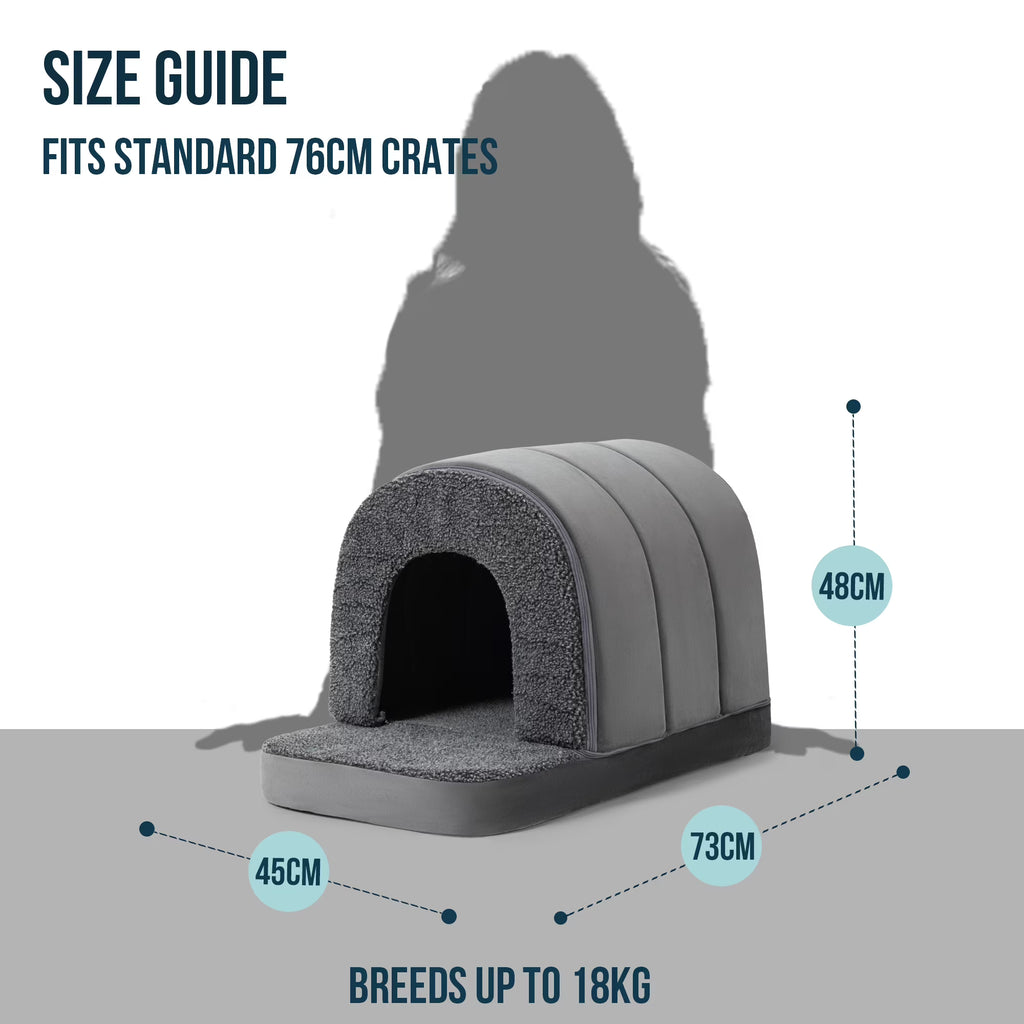 PELZIN Indoor Dog House - Orthopedic Dog Tent Bed w/Egg-Crate Foam - Pet Bed with Cover Cave - Waterproof Lining - Nonskid Bottom, Ideal for Medium Breeds & Fits 30-Inch Crate - 29"x18"