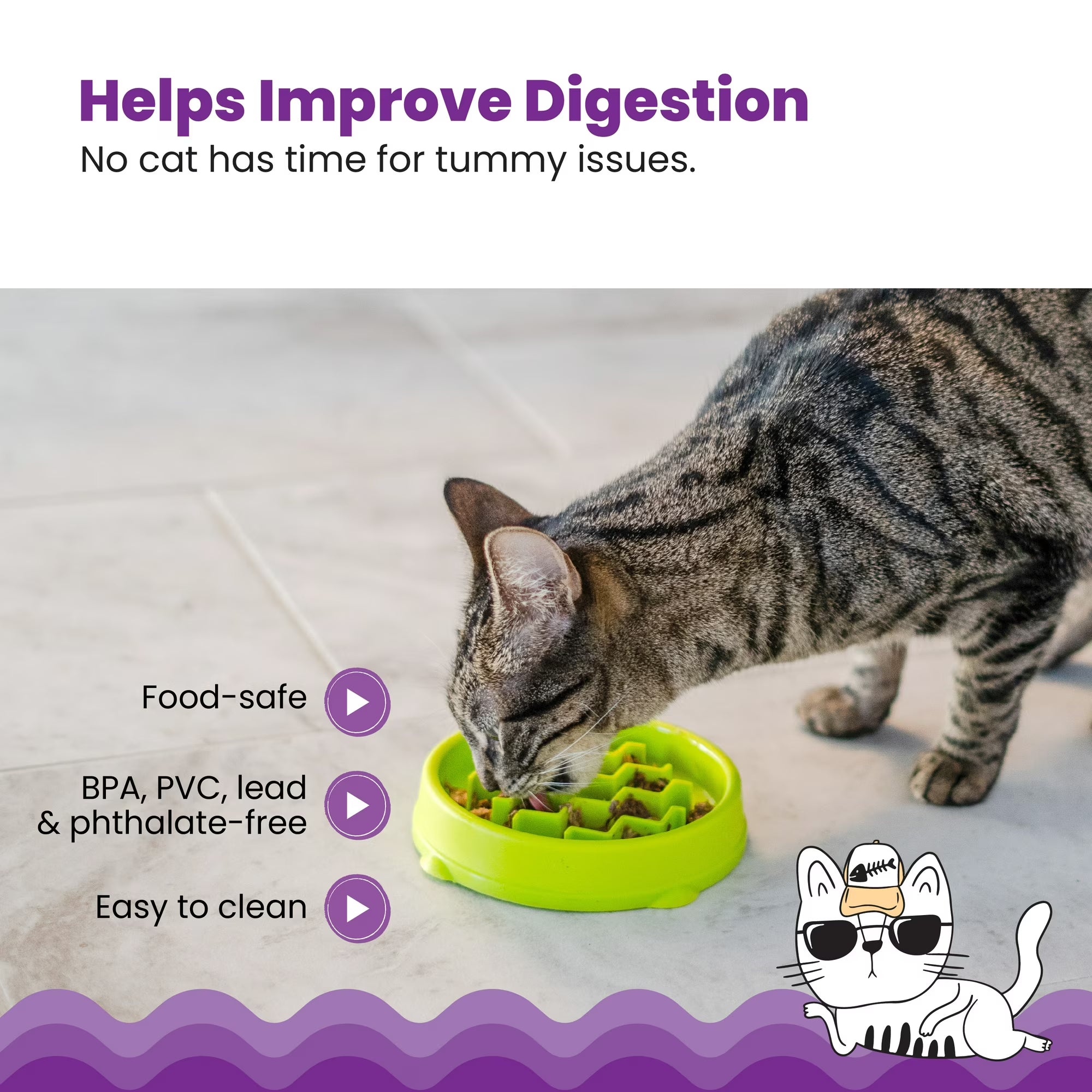 Catstages Kitty Slow Feeder Bowl for Cats & Small Dogs, Puzzle Dish for Fast Eaters, For Wet or Dry Food, Helps Slow Eating & Aid Digestion, Non-Slip, Made Without BPA, 3/4 Cup, 5-Inch