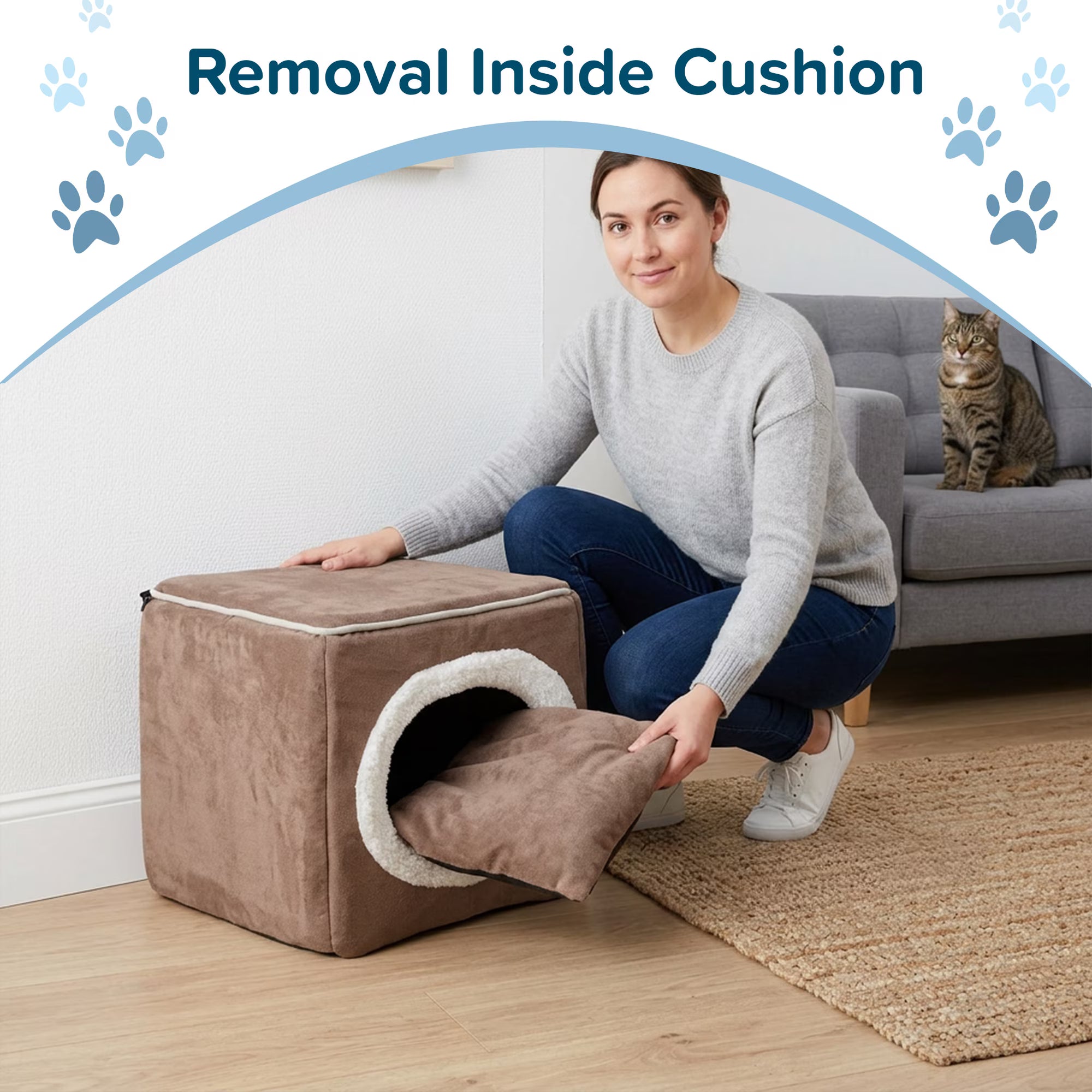 PETMAKER Cat House for Rabbits, Guinea Pigs, and Small Animals, Light Brown