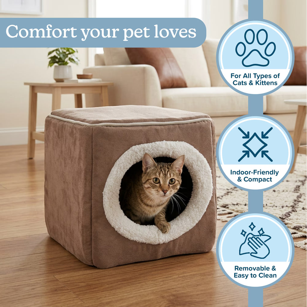 PETMAKER Cat House for Rabbits, Guinea Pigs, and Small Animals, Light Brown